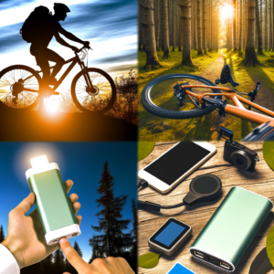 Fahrradfahrer mit Powerbank in der Natur – Unverzichtbar für lange Touren