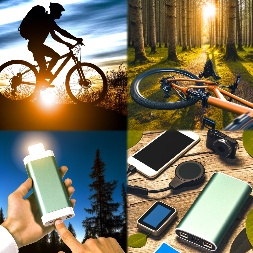 Fahrradfahrer mit Powerbank in der Natur – Unverzichtbar für lange Touren