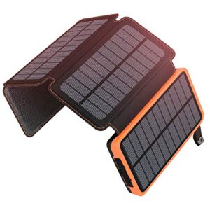 Tragbare Solar Powerbank mit 4 Solarmodulen und 3 USB-Anschlüssen für schnelles Aufladen von Smartphones, Tablets und anderen Geräten