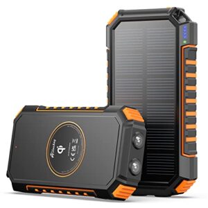 Wireless Solar Powerbank 26800mAh - Wasserdichtes Solar Ladegerät mit USB C und vier Ausgängen für Smartphones, Tablets und mehr