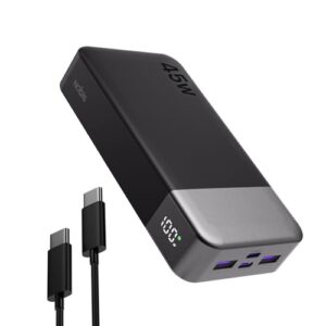 NOBIS Power Bank, 20.000mAh Externer Akku mit Schnellladen-Funktion für Smartphone und Laptop, Tragbares Ladegerät mit digitaler Anzeige