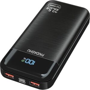 Hochkapazitiv Powerbank mit schneller USB-C-Ladefunktion und LCD-Anzeige, ideal fuer Smartphones und Tablets