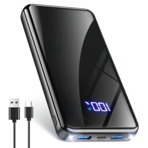 Power Bank mit 20000mAh Kapazität, Schnellladefunktion und LED Display. Kompatibel mit iPhone und Samsung Galaxy.