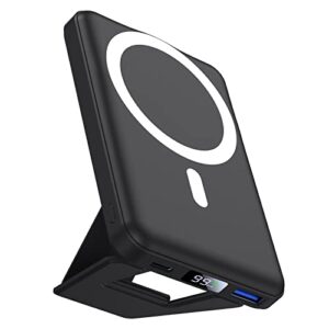 AOGUERBE Wireless Power Bank, 10000mAh Faltbarer Magnetische Powerbank Mini PD 22.5W Schnellladen mit LED Display, Kompatibel mit MagSafe für iPhone 16/15/14/13/12 Plus/Mini/Pro/Pro Max (Schwarz)
