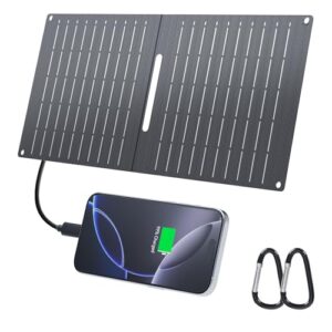 15W Solar Ladegerät für Handy, IP67 Wasserdicht Faltbar Solarpanel mit USB-A/USB-C für Camping und Backpacking