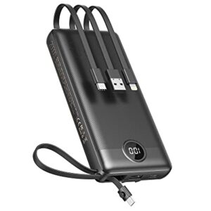 VEEKTOMX Powerbank 20000mAh mit integrierten Kabeln und USB-C, externe Handyakkus mit 5 Ausgängen & 2 Eingängen für iPhone, Samsung, Huawei, Xiaomi und iPad