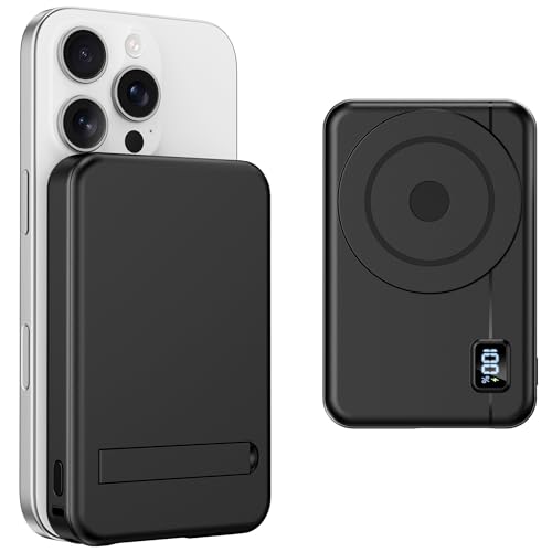 Magsafe Powerbank 10000mAh, kabellose externe Handyakkus mit USB-C-Eingang und Ausgang, LED-Anzeige, kompatibel für iPhone 16, 15, 14, 13, 12 Pro Max Serie und Galaxy