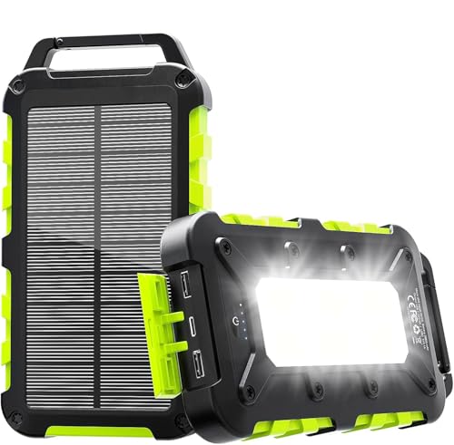 Solar Powerbank 26800mAh PD 15W mit Solarpanel, LED-Licht und drei Ausgängen für Outdoor-Aktivitäten wie Camping und Wandern, Wasserdicht und robust