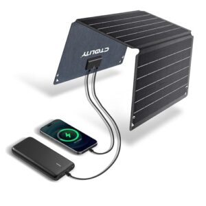 Tragbares Solar Ladegerät für Handy, Solarpanel faltbar mit 2 Ausgängen USBC+USBA, kleines Solarladegerät für Handys, Powerbanks, Kamerahandel und USB-Geräte im Freien