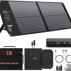 Mesuvida 100W Solar Ladegerät Faltbar mit 5 Anschlüssen, 24V MC4 höhere Leistung/24V DC/QC 3.0 USB-A und USB-C (PD65W) Solar Ladegerät für Außenverwendung, hohe Effizienz, Wasserdicht