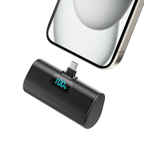Mini Powerbank 5200mAh, Klein Power Bank USB C PD Externer Akku mit LCD Display und hoher Kapazität für iPhone, Samsung, Huawei und iPad