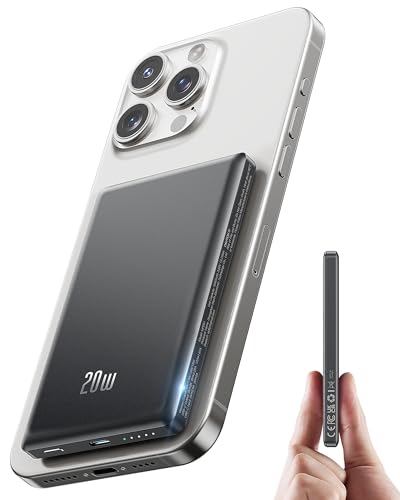 Ultra Slim iPhone Powerbank für Magsafe, Ntaanoo Magnetische Power Bank Induktives Laden 5000mAh, 20W Schnellladung Wireless Externe Handyakkus Kabelloses Akkupack für iPhone 17/16/15/14/13/12