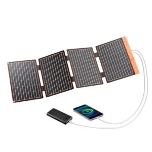 Kleines 40W USB Solarpanel Ladegerät mit zwei USB-Anschlüssen für Schnellladung und integriertem Smart-Chip für effiziente Stromlieferung in Notfällen, Camping oder Rucksackreisen.
