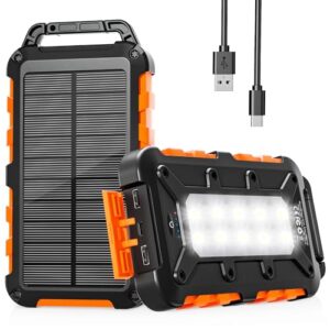 Solar Powerbank Outdoor 26800mAh mit Solarpanel, USB C und LED-Taschenlampe - Wasserdicht für Camping und Smartphones laden