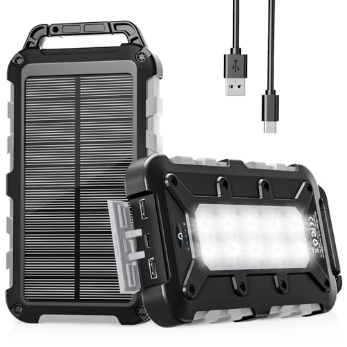 Solar Powerbank Outdoor 26800mAh mit Solarpanel, LED-Taschenlampe und drei Ausgängen für Camping, Smartphones und Tablets