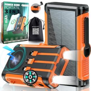 BIBRABY Super Power Bank, kabellos, 3-in-1, 26800 mAh + Kurbel für Notfallaufladung + 5 Schnelllade-Ports 22,5 W, Solar-Ladegerät, tragbares Solar-Ladegerät