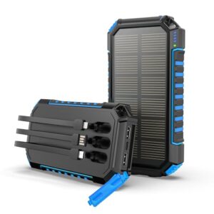 Tragbares Solar-Ladegerät mit 27.000 mAh Kapazität, drei USB-Ausgänge und integrierte LED-Taschenlampe für Smartphones und Tablets