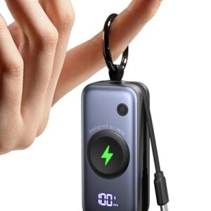 Ergonomische Powerbank mit integriertem USB-C-Kabel, 5000mAh Kapazität, kompakte und leichte Konstruktion, sichere Schnellladung