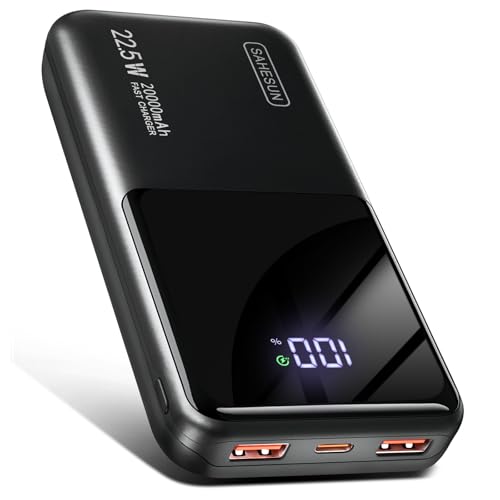 Sleek, schwarze Powerbank für portable Aufzeichnungen mit hoher Kapazität und schneller Ladefunktion. Integriertes LCD-Display-Anzeigen zeigt verbleibenden Akkustand an.