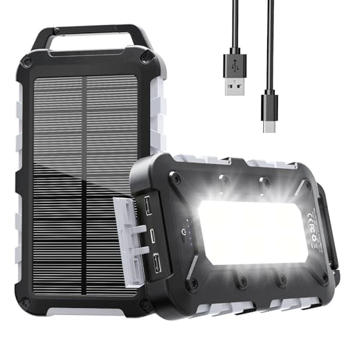 Tragbare Solar Powerbank mit hoher Kapazität, Wasserdicht und LED-Taschenlampe, ideal für Camping und Outdoor-Aktivitäten