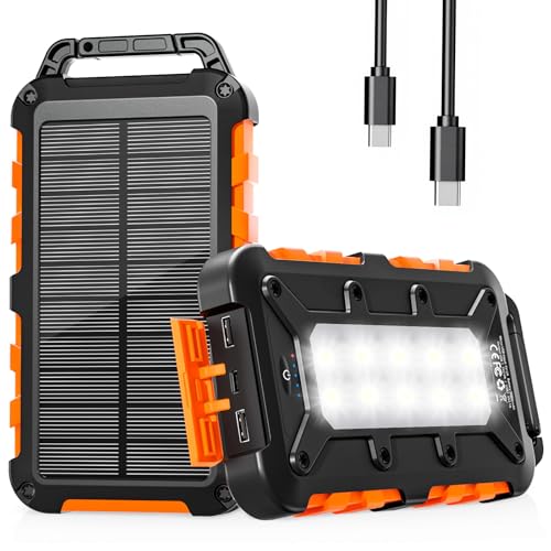 Solare Powerbank Outdoor mit Solarpanel und LED-Taschenlampe, ideal für Camping und Outdoor-Aktivitäten