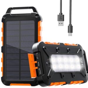 Solar Powerbank Outdoor 26800mAh mit Solarpanel und LED-Lampe für Camping, Smartphones und Tablets