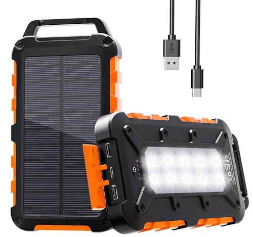 Solar Powerbank Outdoor 26800mAh mit Solarpanel und LED-Lampe für Camping, Smartphones und Tablets
