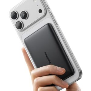 Ultra schlanker 5.000 mAh Magsafe Powerbank mit PD 20W Schnellladung und kabellosem Magnet-Snap-on-Laden für iPhone 17/16/15/14/13/12, Schwarz