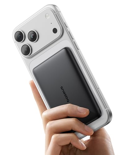 Ultra schlanker 5.000 mAh Magsafe Powerbank mit PD 20W Schnellladung und kabellosem Magnet-Snap-on-Laden für iPhone 17/16/15/14/13/12, Schwarz