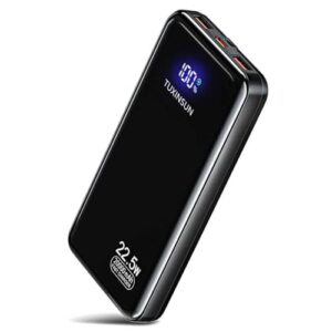 Tragbares Ladegerät mit 20.000 mAh Batteriekapazität, PD3.0 QC4.0 Schnellladen, LCD-Display und zwei USB-C Ausgänge für Smartphone-Ladung