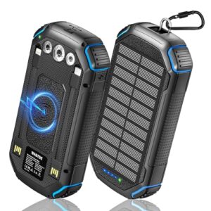Wireless Solar Powerbank 26800 mAh mit 3 Kabeln, Schnelles Aufladen und LED-Taschenlampe für Outdoor-Aktivitäten