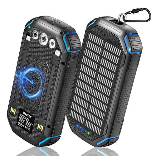 Wireless Solar Powerbank 26800 mAh mit 3 Kabeln, Schnelles Aufladen und LED-Taschenlampe für Outdoor-Aktivitäten