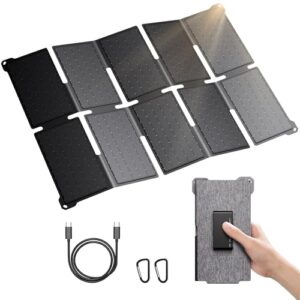 Tragbarer 35W Solar Ladegerät mit Schnellladung USB-A und PD 25W USB-C für Camping und Trekking, 0,7kg, IP68-Wasserdicht, Klappbares Solar-Ladegerät für iPhone/Android, iPad, Powerbank