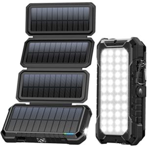 Tragbare Solar Powerbank 20000mAh mit 4 Solarpanels und 4 USB Ports, wasserdicht und staubdicht, schnelles Ladegerät QC 3.0 USB C Power Bank für Handy Tablet