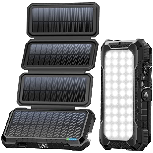 Tragbare Solar Powerbank 20000mAh mit 4 Solarpanels und 4 USB Ports, wasserdicht und staubdicht, schnelles Ladegerät QC 3.0 USB C Power Bank für Handy Tablet
