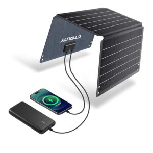 CTOLITY 21W Solar-Ladegerät, faltbares Solarpanel mit 2 Ausgängen USB-C und USBA, wasserdichtes Solarladegerät für Handys, Tablets und andere Geräte