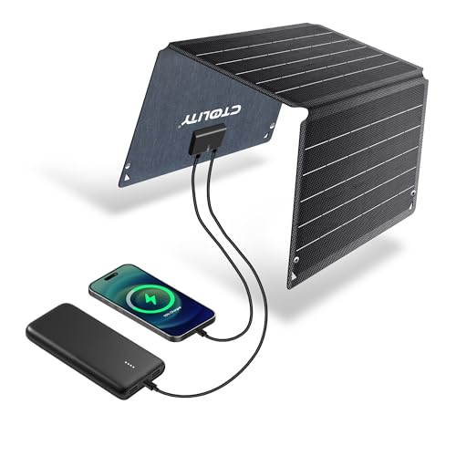 CTOLITY 21W Solar-Ladegerät, faltbares Solarpanel mit 2 Ausgängen USB-C und USBA, wasserdichtes Solarladegerät für Handys, Tablets und andere Geräte