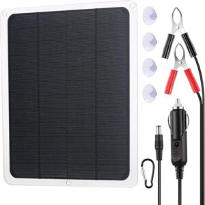 Solare Energie für unterwegs - Solar Autobatterie Ladegerät 20W 12V, solarer Panel und Ladegerät für Auto-Batterien mit Krokodilklemmen Adapter für Auto Mobiltelefone
