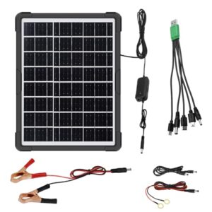 Solarmodul-Autobatterie-Universal-Ladegerät mit 5 V USB/12 V DC/9 V DC-Ausgangsanschlüssen + 4 Verlängerungskabel, 7 verschiedene Ausgangsmodi