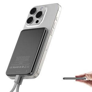 Ultra Slim Power Bank für Magsafe, Magnetische Power Bank, 5000mAh Powerbank mit schneller Ladefähigkeit und kabelloser Ladung