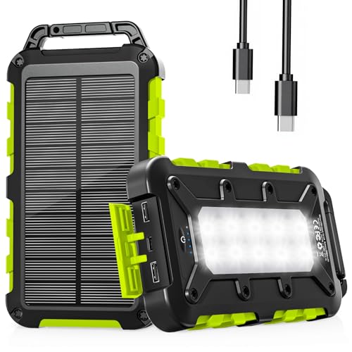 Solar Powerbank für draußen, 26800mAh Kapazität, PD 15W Ladegeschwindigkeit, wasserdicht und mit LED-Licht