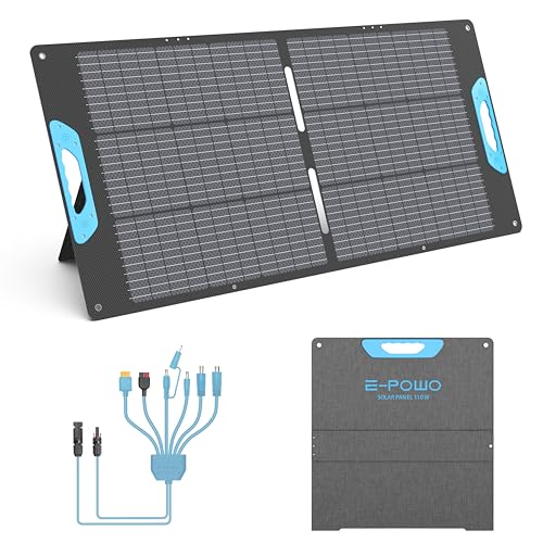 E-Powos 110W Faltbares Solarpanel mit USB-C PD 65W & USB-A QC 3.0, IP67 Wasserdicht, für Camping, Wohnmobil, Powerstation, Laptop, Smartphone und Tablet
