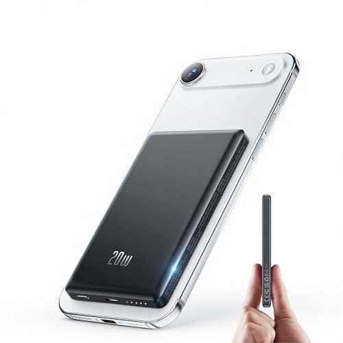 Ultra Slim iPhone Powerbank für Magsafe, Ntaanoo Magnetische Power Bank Induktives Laden 5000mAh, 20W Schnellladung Wireless Externe Handyakkus Kabelloses Akkupack für iPhone17/16/15/14/13/12