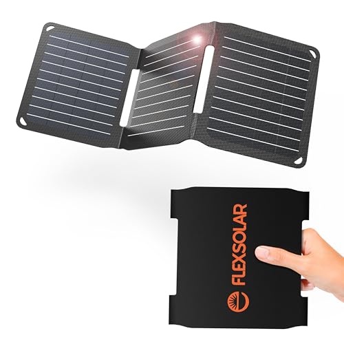 FlexSolar 15W USB Solarpanel Ladegerät, wasserdichtes und monokristallines Solarpanel mit USB-A Port für Camping, Backpacking und Outdoor-Aktivitäten