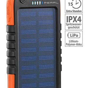Solar Powerbank mit Taschenlampe, 3000 mAh, 2x USB, 1 A, IPX4