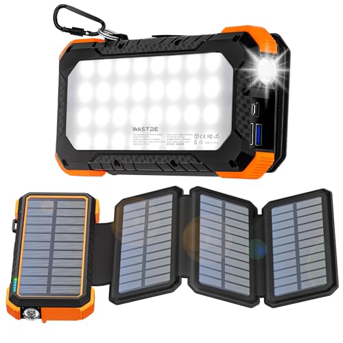 Solar Powerbank mit Solarpanel und Campinglicht für Outdoor-Aktivitäten, 26800mAh Akkukapazität, USB-C Schnellladung, Wasserdichte und widerstandsfähig