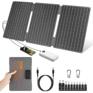 Solarladegerät 30W Solarpanel Faltbar Camping Tragbares, ETFE IP67 Faltbares Solar Panel, DC+USB 3.0+Type-C, Solar Powerbank für Netzstation Handy Tablette Wandern