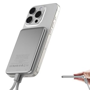 Ultra Slim Power Bank für Magsafe, Magnetische Power Bank, 5000mAh Powerbank mit 20W PD Wireless Schnellladung und Tragbarem Ladegerät für iPhone 17/16/15/14/13/12 Serie
