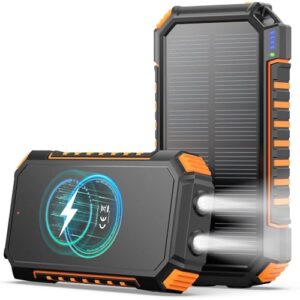 Solar Power Bank von A ADDTOP - 26800mAh kabelloses PowerBank mit USB C Schnelllade-Funktion, tragbares Ladegerät für Smartphones und Tablets, 2 Taschenlampen für Camping und Outdoor