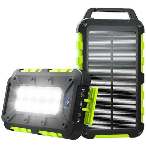 Tragbarer Solar Powerbank mit hoher Kapazität von 10000mAh, solargetrieben und wasserdicht. Ideal für Outdoor-Aktivitäten wie Camping, Wandern oder Radfahren.
